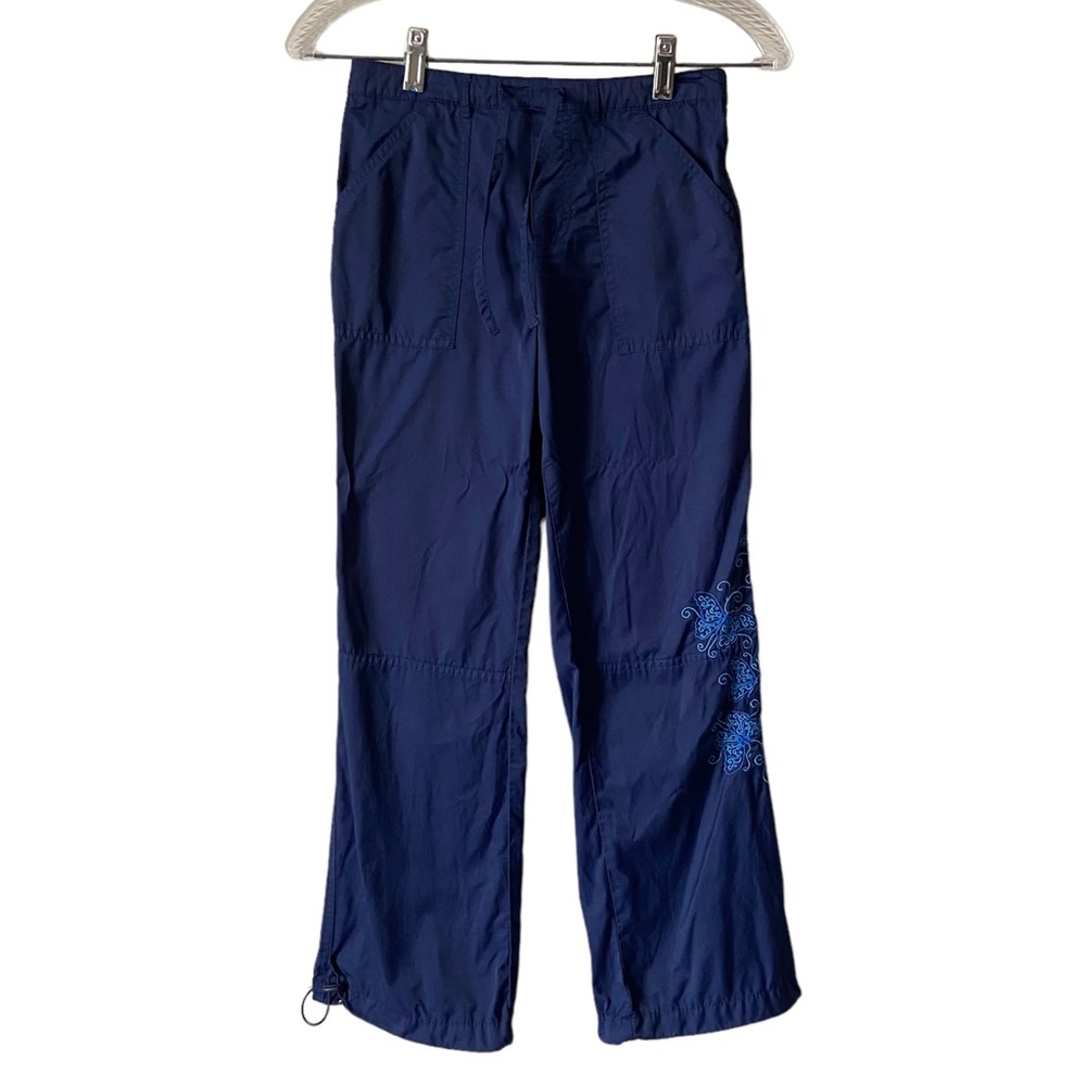 Girls Embroidered Blue Nylon Blend Pant Medium
